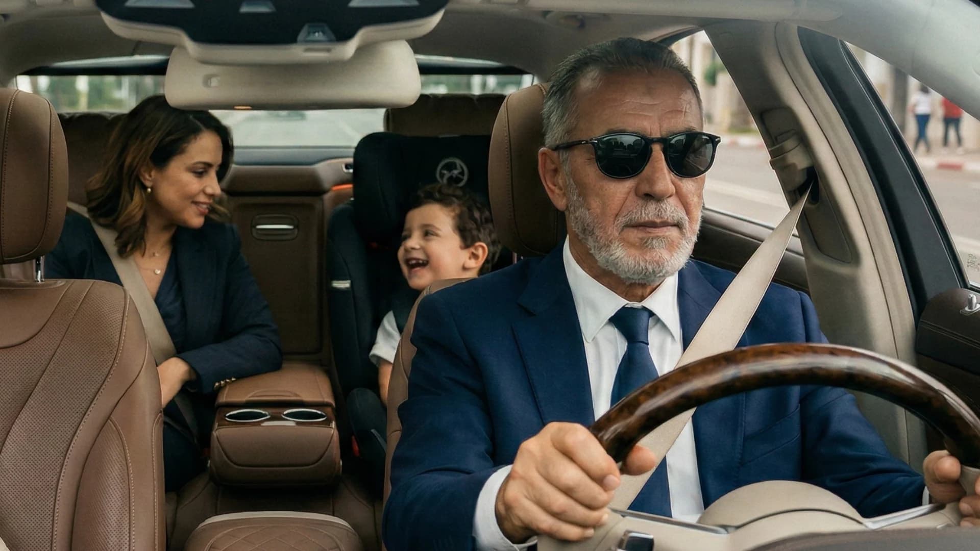 Chauffeur privé professionnel au volant d'une berline à Casablanca